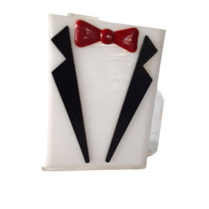 Vintage Tuxedo 1970s Plastic Pitcher, Featuring a Red Bowtie and Black Lapels